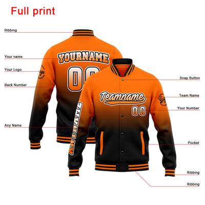 Custom Varsity Jacket Letterman jacket for Men, Women and Youth Orange Black enthsush