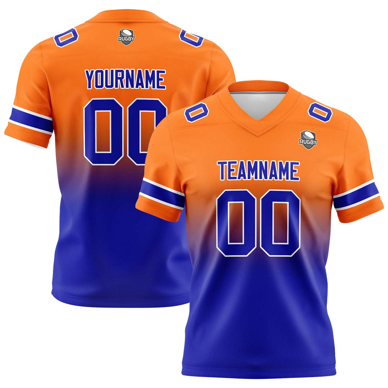 Custom Orange&Royal Gradient Football Jersey Personalized Football Shirts for Men Women  Printed Team Name Number Logo