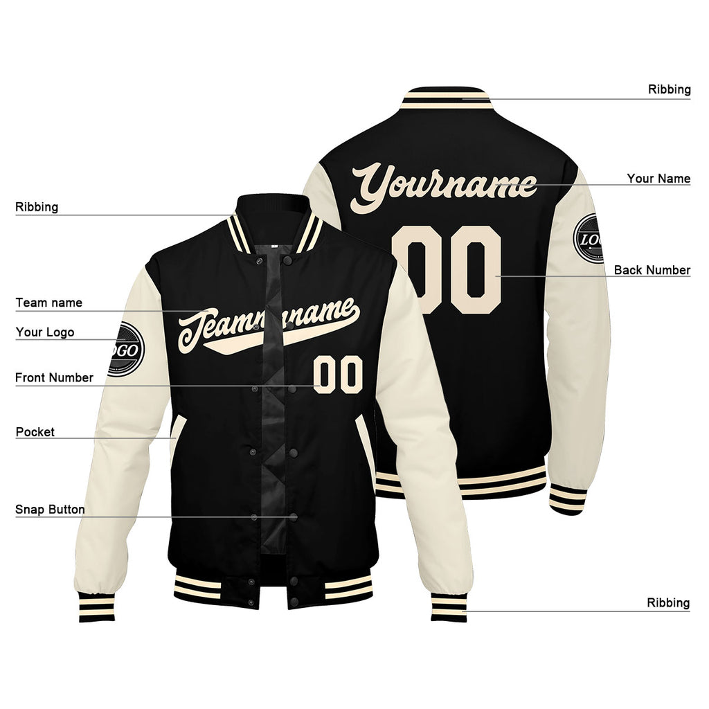 Custom Varsity Jacket Letterman jacket for Men, Women and Youth Black Cream enthsush