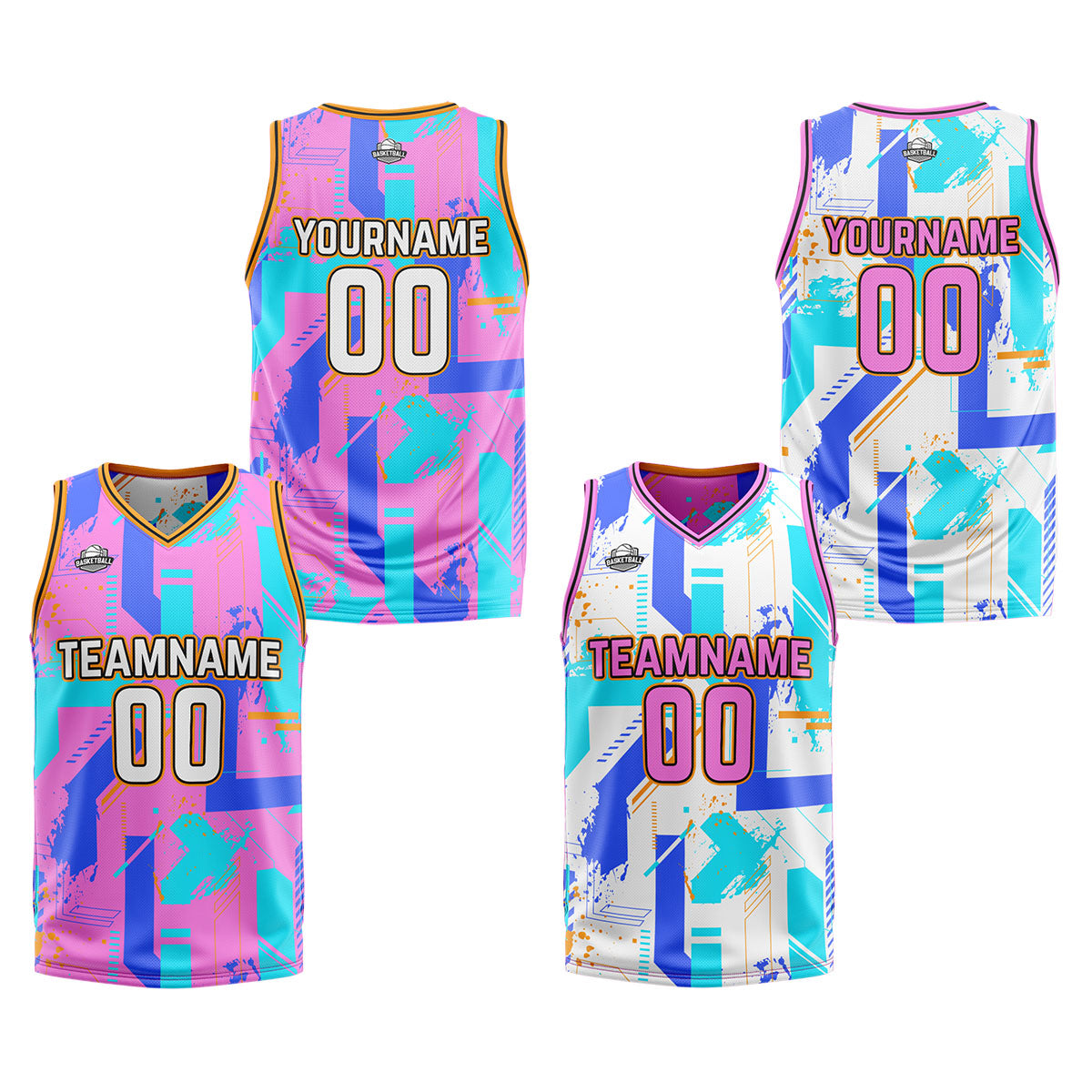 Custom Pink Blue Reversible Basketball Suit for Adults and Kids Personalized Jersey enthsush