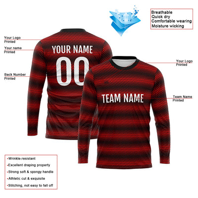 Custom Basketball Soccer Football Shooting Long T-Shirt for Adults and Kids Black-Red enthsush