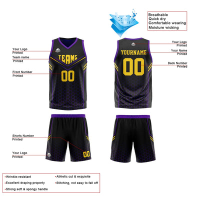 Custom Black Purple Reversible Basketball Suit for Adults and Kids Personalized Jersey enthsush