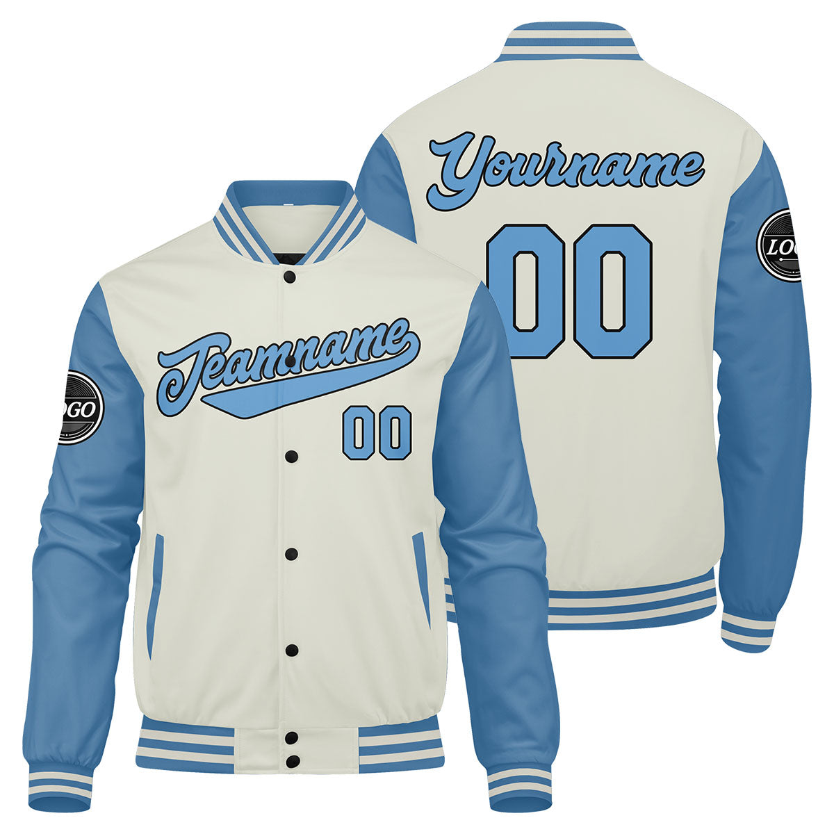 Custom Varsity Jacket Letterman jacket for Men, Women and Youth Light Blue Cream enthsush