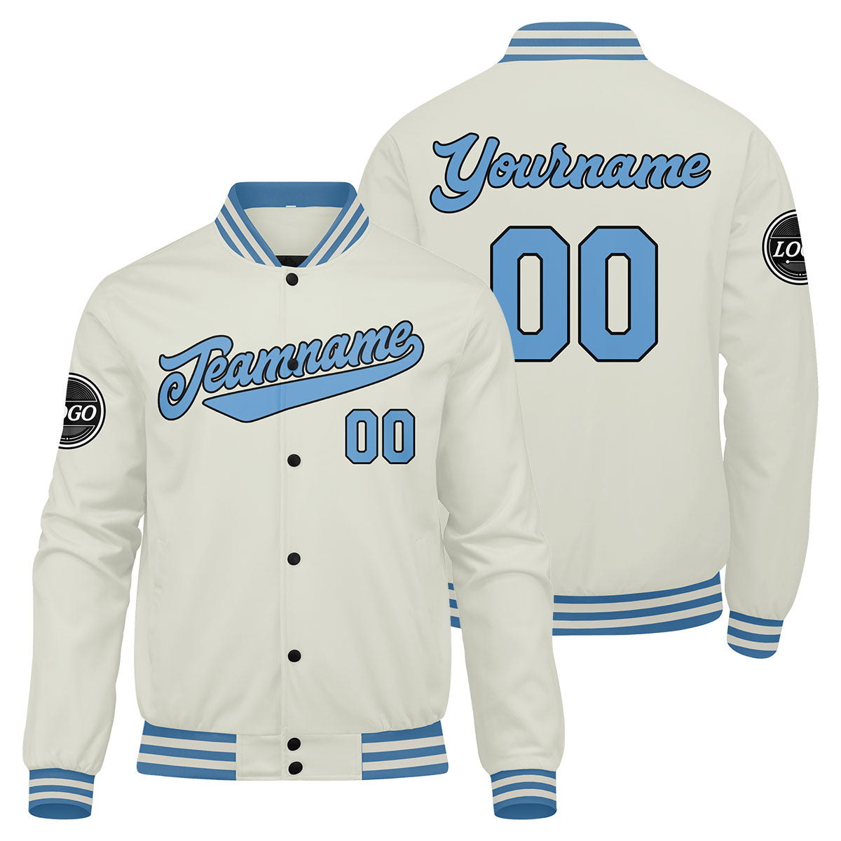 Custom Varsity Jacket Letterman jacket for Men, Women and Youth Cream Light Blue enthsush