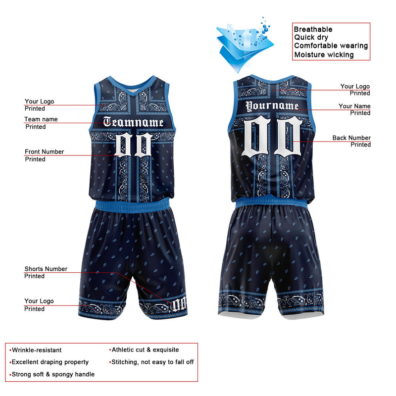 Custom Basketball Jersey Uniform Suit Printed Your Logo Name Number Navy-Blue enthsush