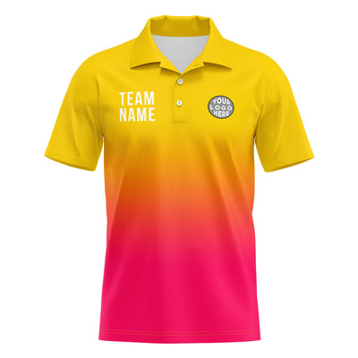 Custom Yellow Hot Pink Football Polo Shirts Add Your Unique Logo/Name/Number enthsush