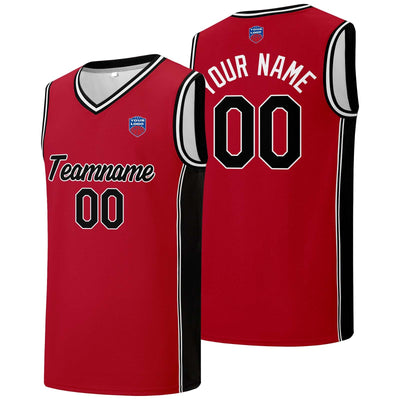 Custom basketball jersey shorts for men and women. Embroidered and printed name, number and logo Red&Black enthsush