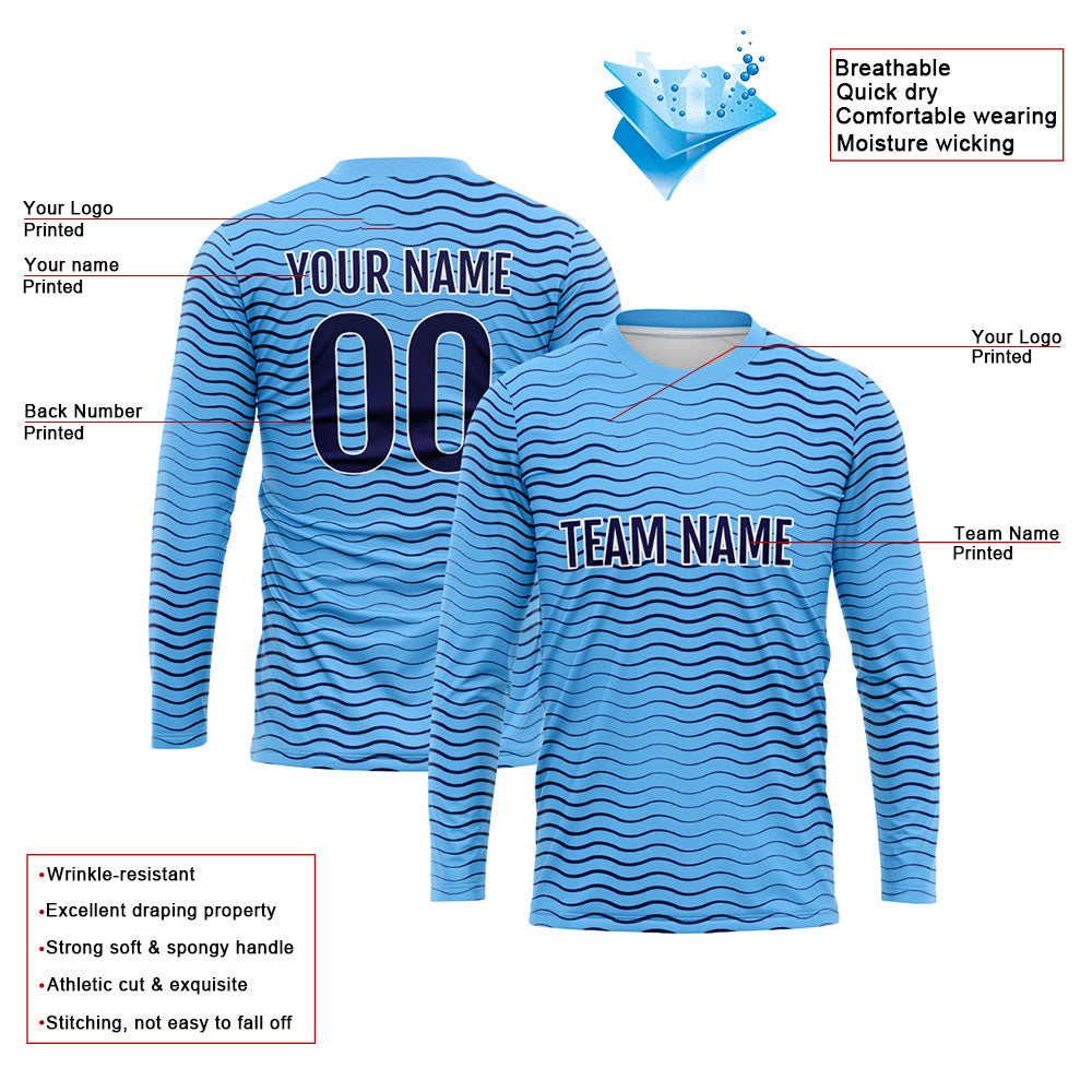 Custom Basketball Soccer Football Shooting Long T-Shirt for Adults and Kids Wave-Light Blue enthsush