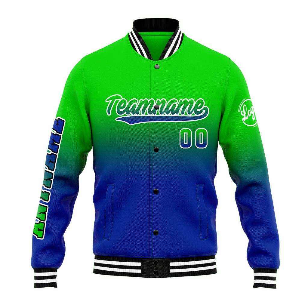 Custom Gradient Varsity Jacket Letterman jacket for Men, Women and Youth Green&Blue enthsush