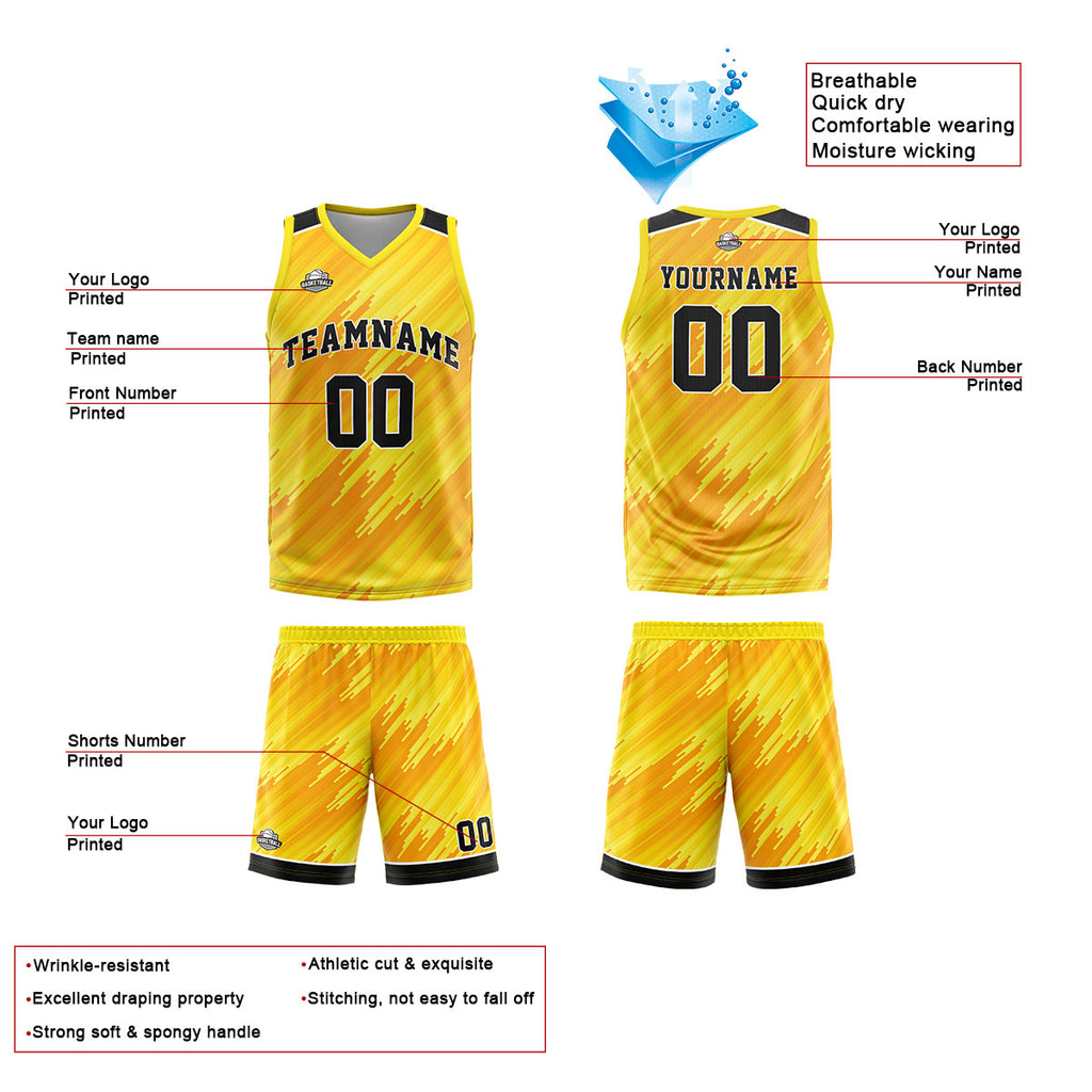 Custom Yellow Basketball Jersey Uniform Suit Printed Your Logo Name Number enthsush