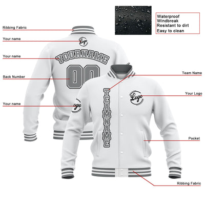 Custom White Grey Waterproof Varsity Jackets Personalized Stitched Name Number Logo to Letterman Jackets enthsush