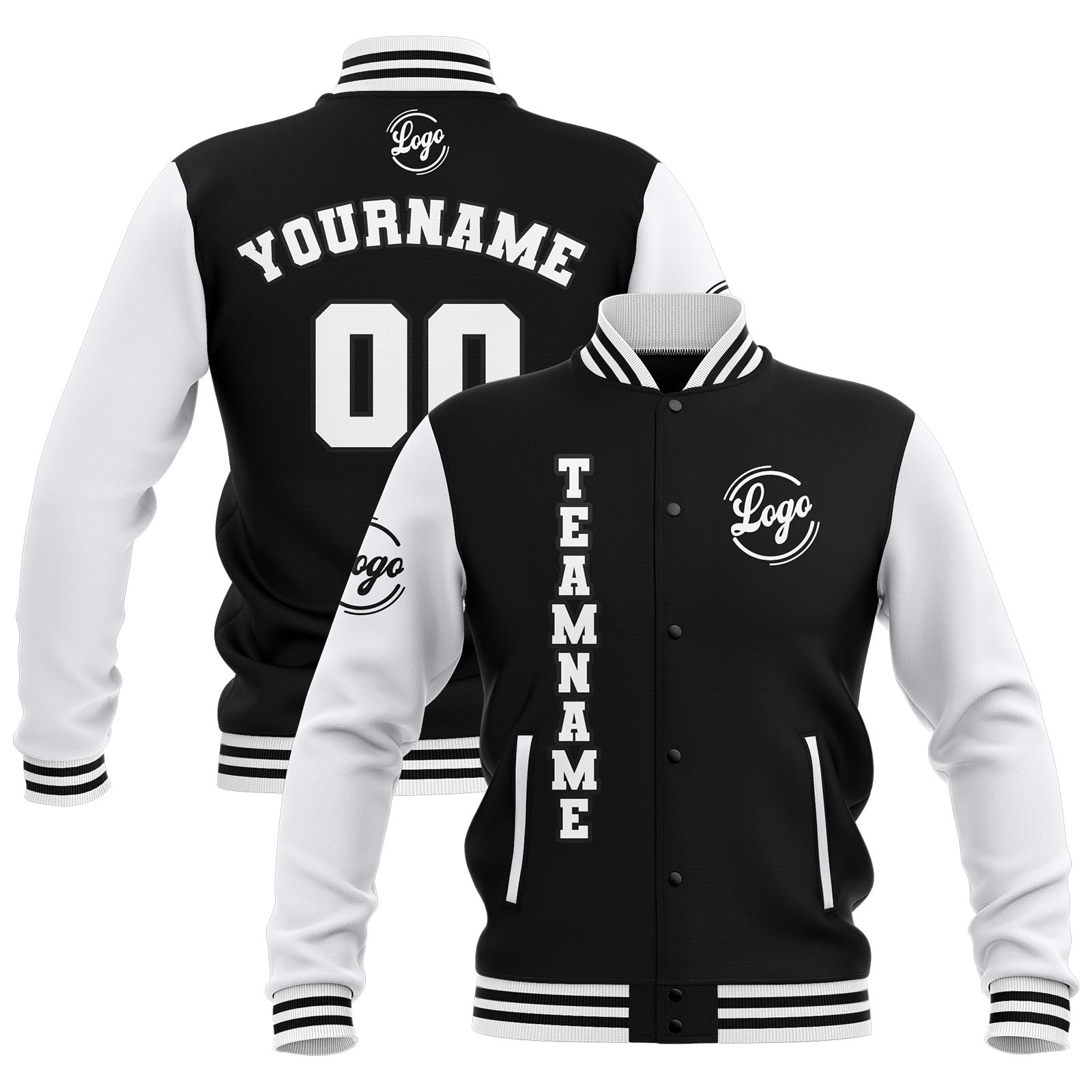 Custom Black White Waterproof Varsity Jackets Personalized Stitched Name Number Logo to Letterman Jackets enthsush