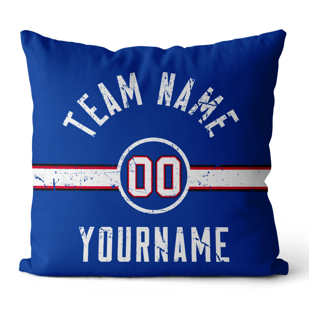 Custom Football Throw Pillow for Men Women Boy Gift Printed Your Personalized Name Number Blue & Red & White enthsush