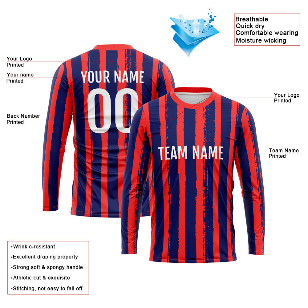 Custom Basketball Soccer Football Shooting Long T-Shirt for Adults and Kids Stripe-Red-Navy enthsush
