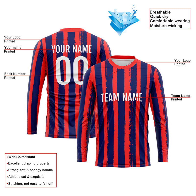 Custom Basketball Soccer Football Shooting Long T-Shirt for Adults and Kids Stripe-Red-Navy enthsush