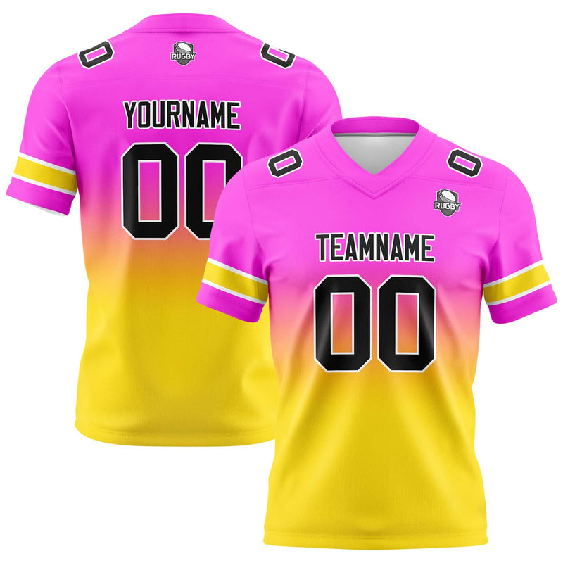 Custom Pink&Yellow Gradient Football Jersey Personalized Football Shirts for Men Women  Printed Team Name Number Logo