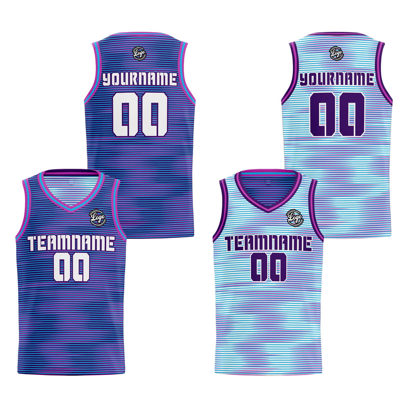 Custom Purple Light Blue Reversible Basketball Suit for Adults and Kids Personalized Jersey enthsush