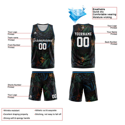 Custom Basketball Jersey Uniform Suit Printed Your Logo Name Number Black&Rainforest enthsush