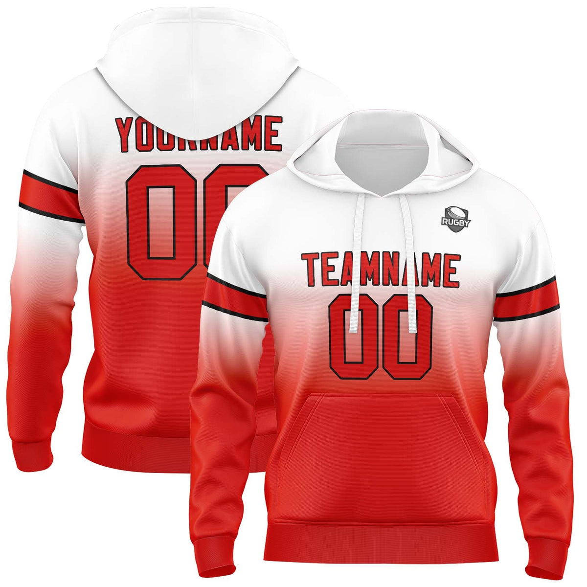 Custom Gradient Hoodie For Man Woman Girl Boy Print Your Logo Name Number White&Red enthsush