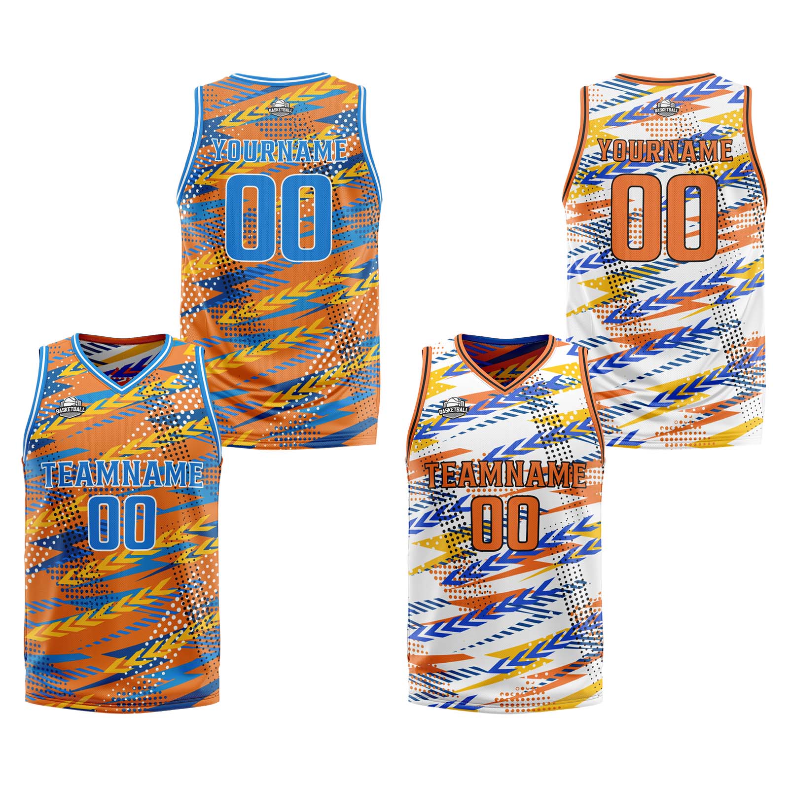 Custom Orange Blue Reversible Basketball Suit for Adults and Kids Personalized Jersey enthsush