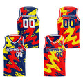 Custom Navy Red Yellow Reversible Basketball Suit for Adults and Kids Personalized Jersey enthsush