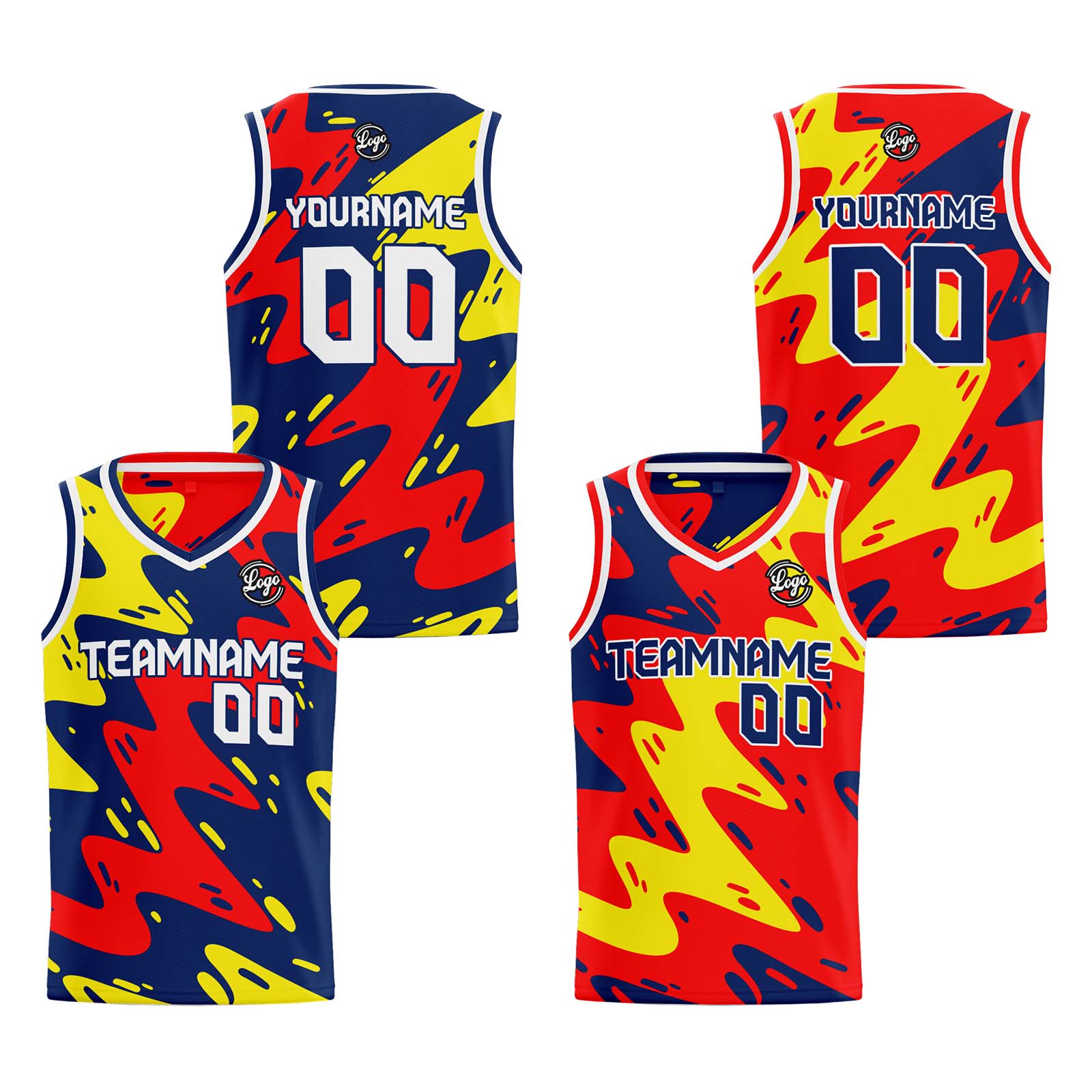 Custom Navy Red Yellow Reversible Basketball Suit for Adults and Kids Personalized Jersey enthsush