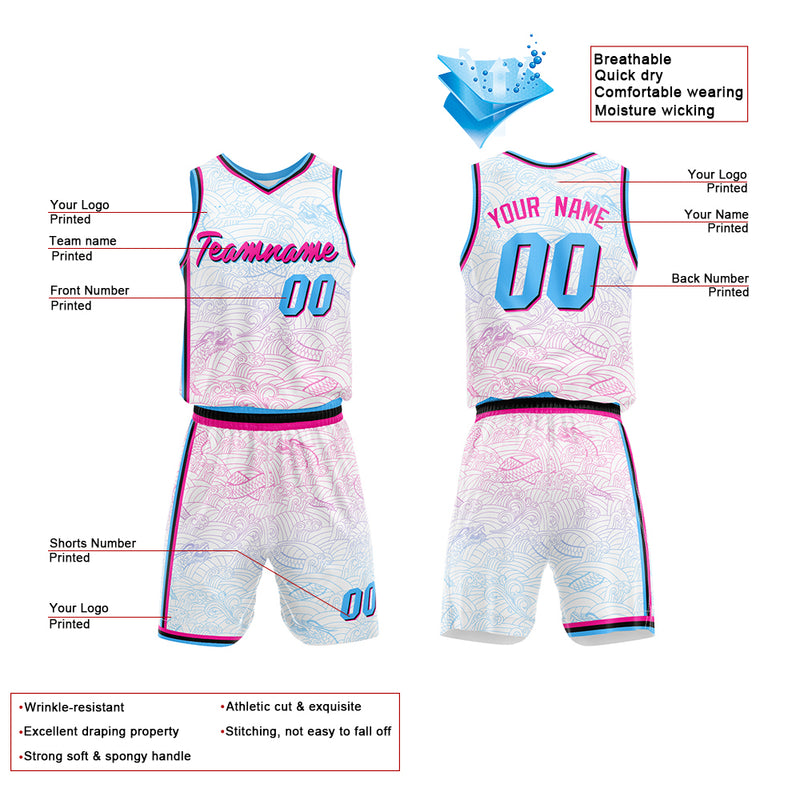 Custom Basketball Jersey Uniform Suit Printed Your Logo Name Number White