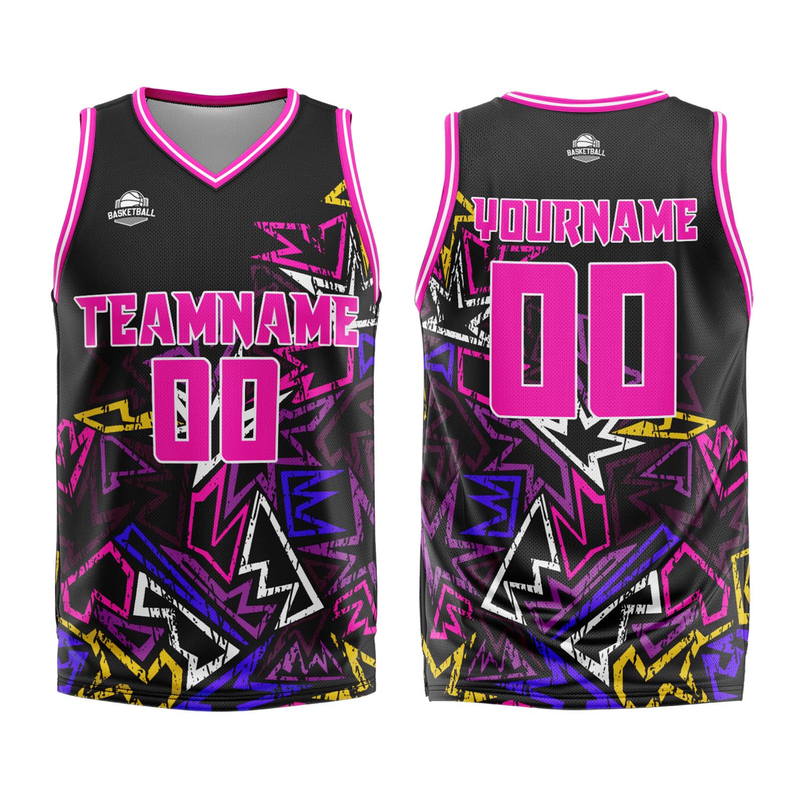 Custom Damaged geometry Pink Basketball Jersey Uniform Suit Printed Your Logo Name Number enthsush