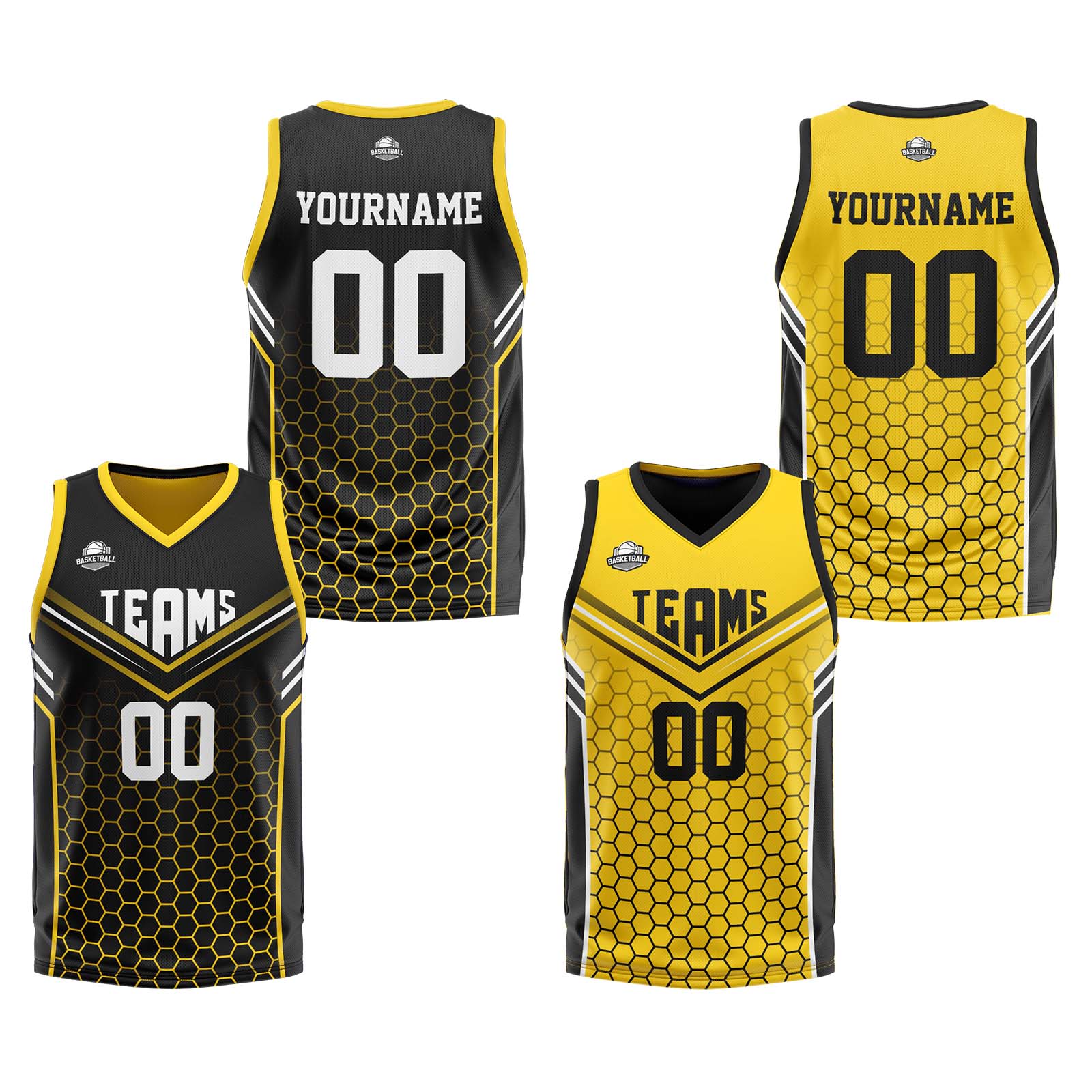Custom Black Yellow Reversible Basketball Suit for Adults and Kids Personalized Jersey enthsush