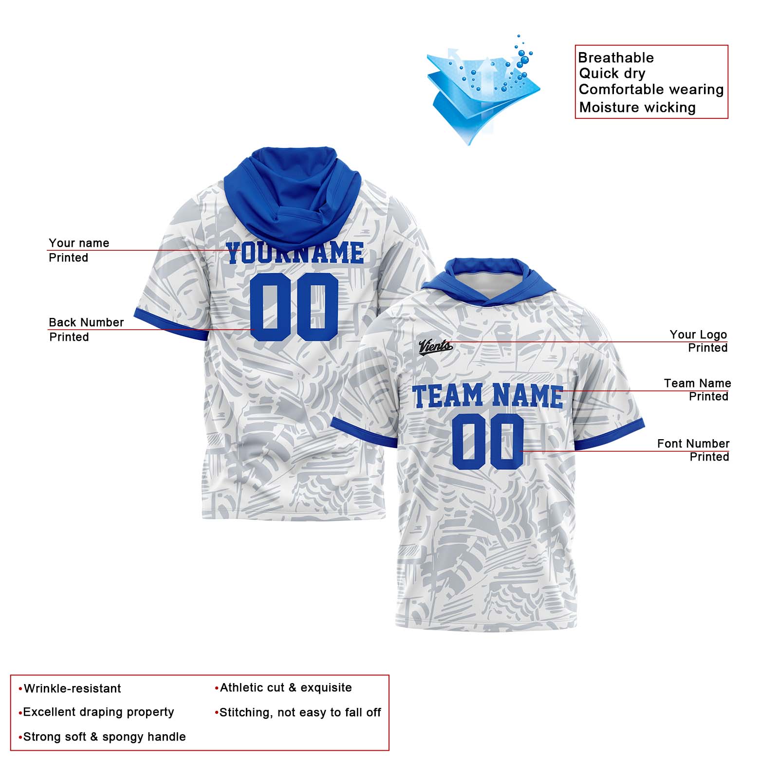 Custom White Blue Sleeve Hoodies for Men Women Shirts with Hoods Printed Name Logo enthsush