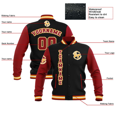 Custom Black Red Yellow Waterproof Varsity Jackets Personalized Stitched Name Number Logo to Letterman Jackets enthsush
