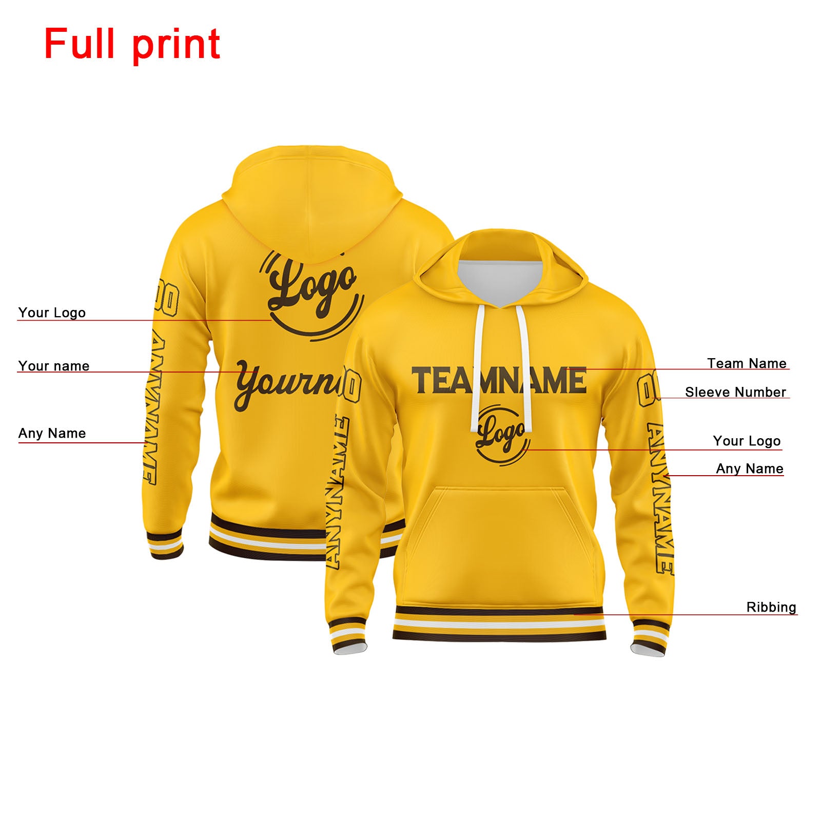 Custom Brown Yellow Sweatshirt Hoodie For Men Women Girl Boy Print Your Logo Name Number enthsush
