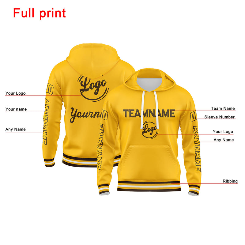Custom Brown Yellow Sweatshirt Hoodie For Men Women Girl Boy Print Your Logo Name Number