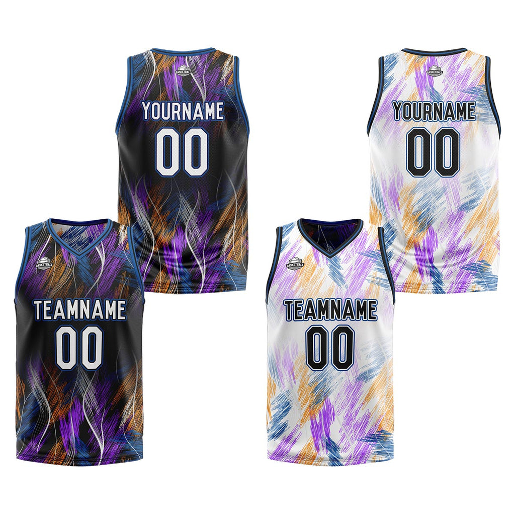 Custom Black Blue Reversible Basketball Suit for Adults and Kids Personalized Jersey enthsush