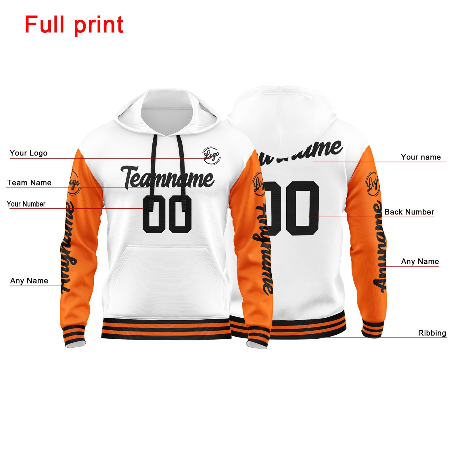 Custom Orange White  Sweatshirt Hoodie For Men Women Girl Boy Print Your Logo Name Number enthsush