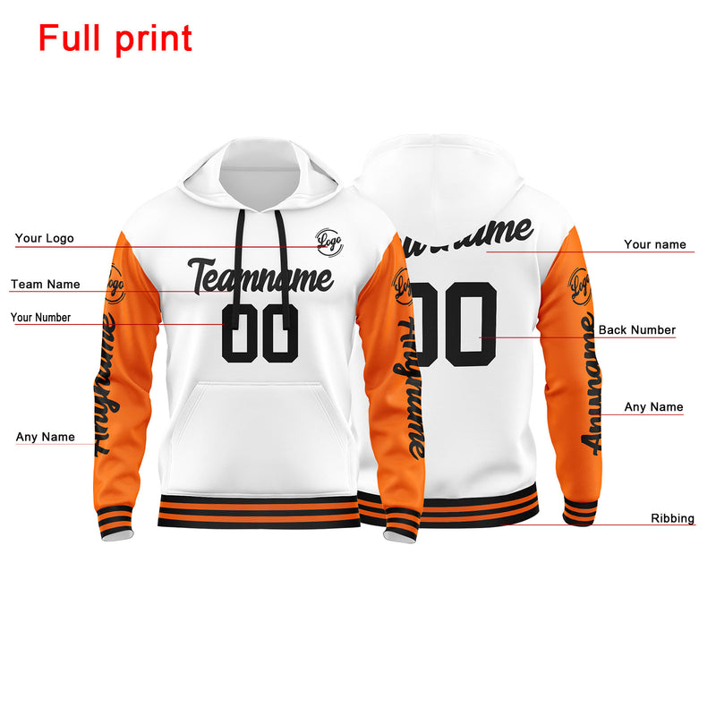 Custom Orange White  Sweatshirt Hoodie For Men Women Girl Boy Print Your Logo Name Number