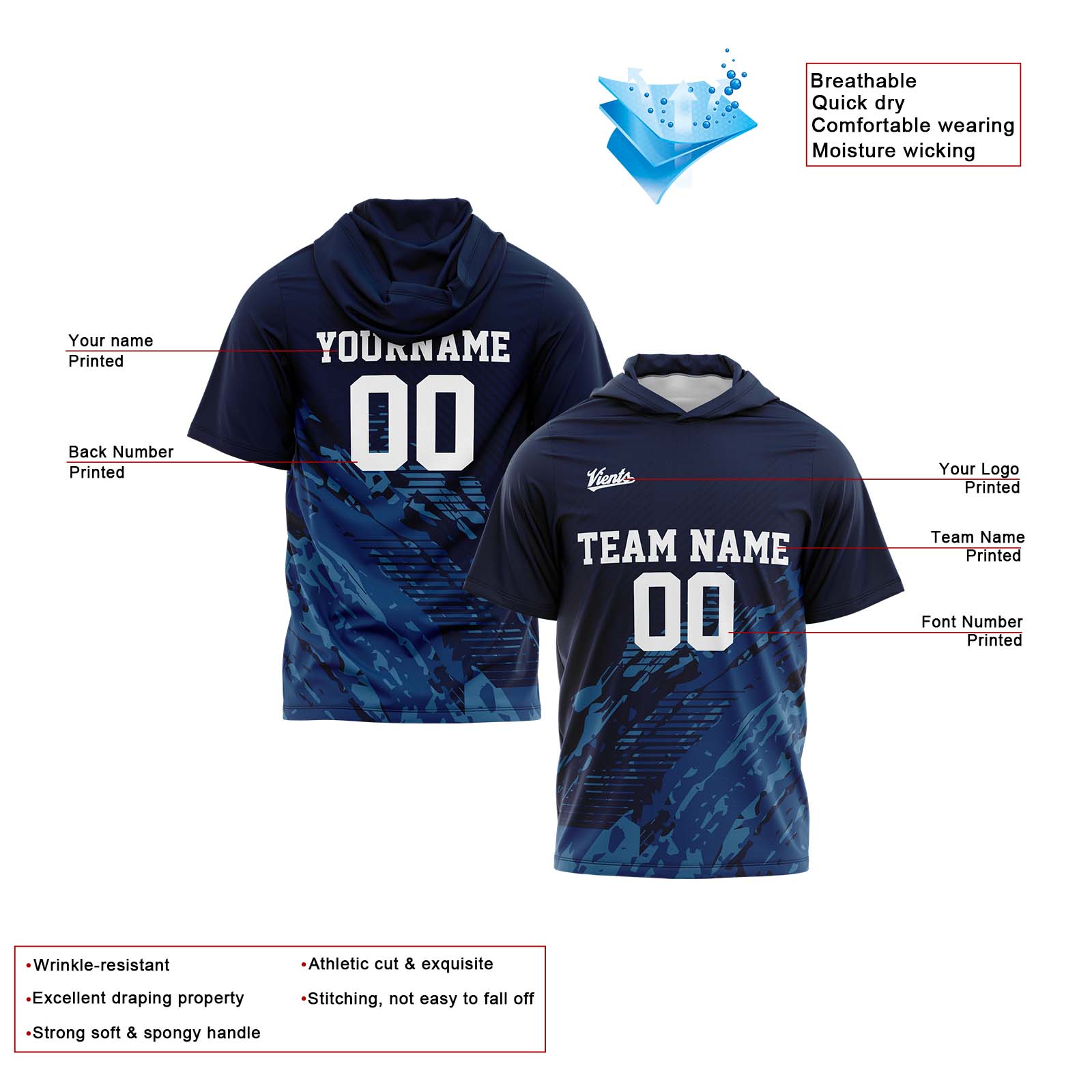 Custom Navy Sleeve Hoodies for Men Women Shirts with Hoods Printed Name Logo enthsush