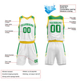Custom Basketball Jersey Uniform Suit Printed Your Logo Name Number White-Green-Yellow