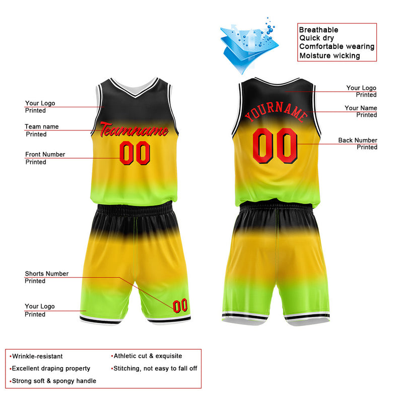 Custom Basketball Jersey Uniform Suit Printed Your Logo Name Number Gradient-Yellow enthsush