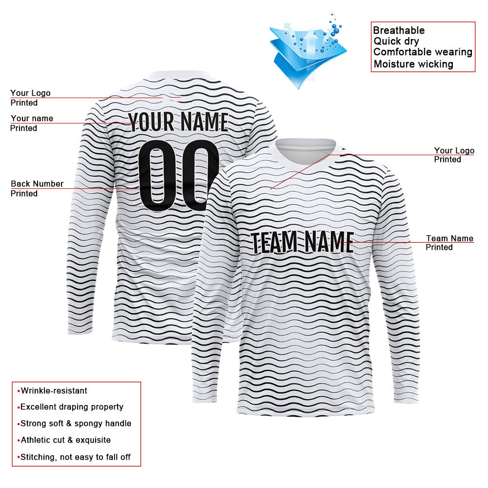 Custom Basketball Soccer Football Shooting Long T-Shirt for Adults and Kids Wave-White enthsush