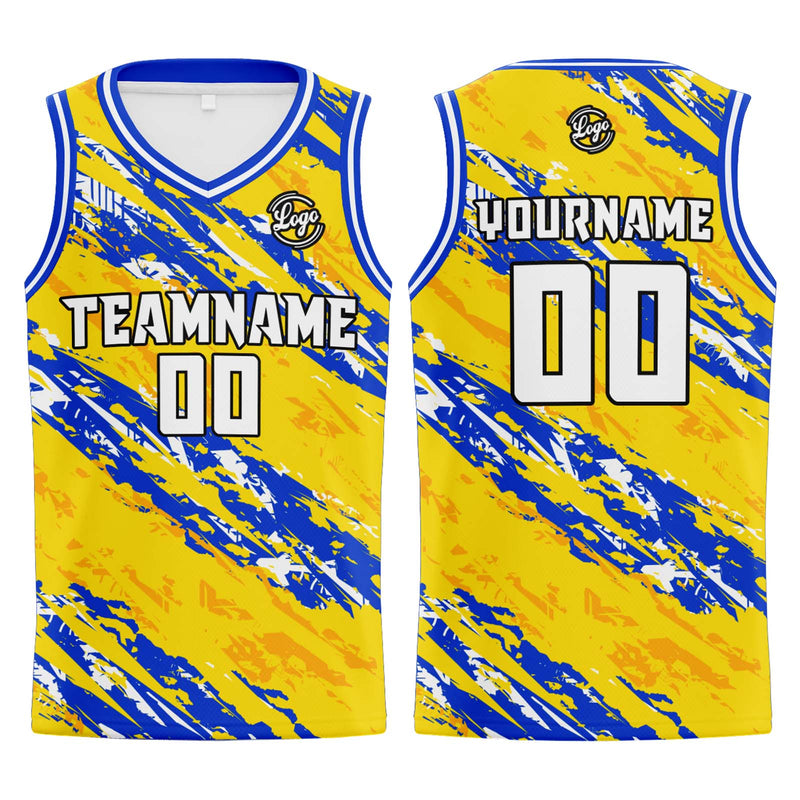 Custom Yellow Blue Basketball Jersey Uniform Suit Printed Your Logo Name Number