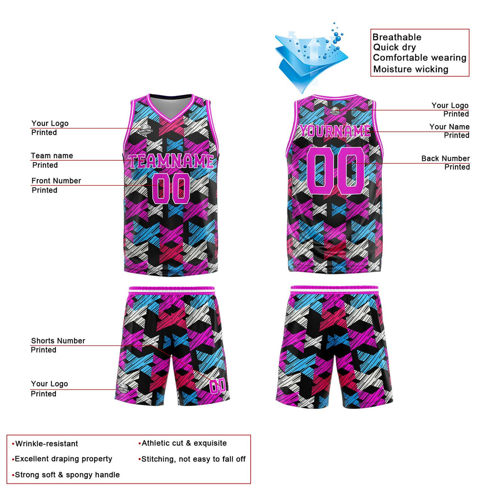 Custom Pink Blue Reversible Basketball Suit for Adults and Kids Personalized Jersey enthsush