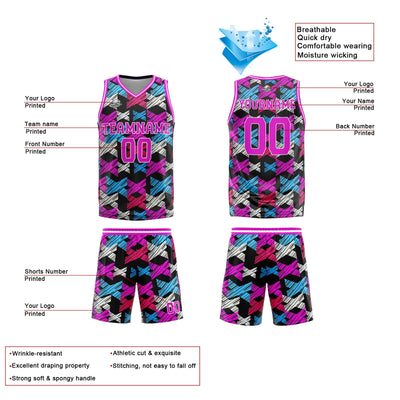 Custom Pink Blue Reversible Basketball Suit for Adults and Kids Personalized Jersey enthsush