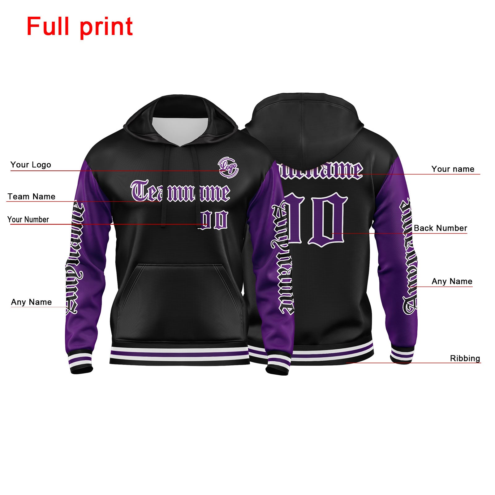 Custom Purple Black Sweatshirt Hoodie For Men Women Girl Boy Print Your Logo Name Number enthsush