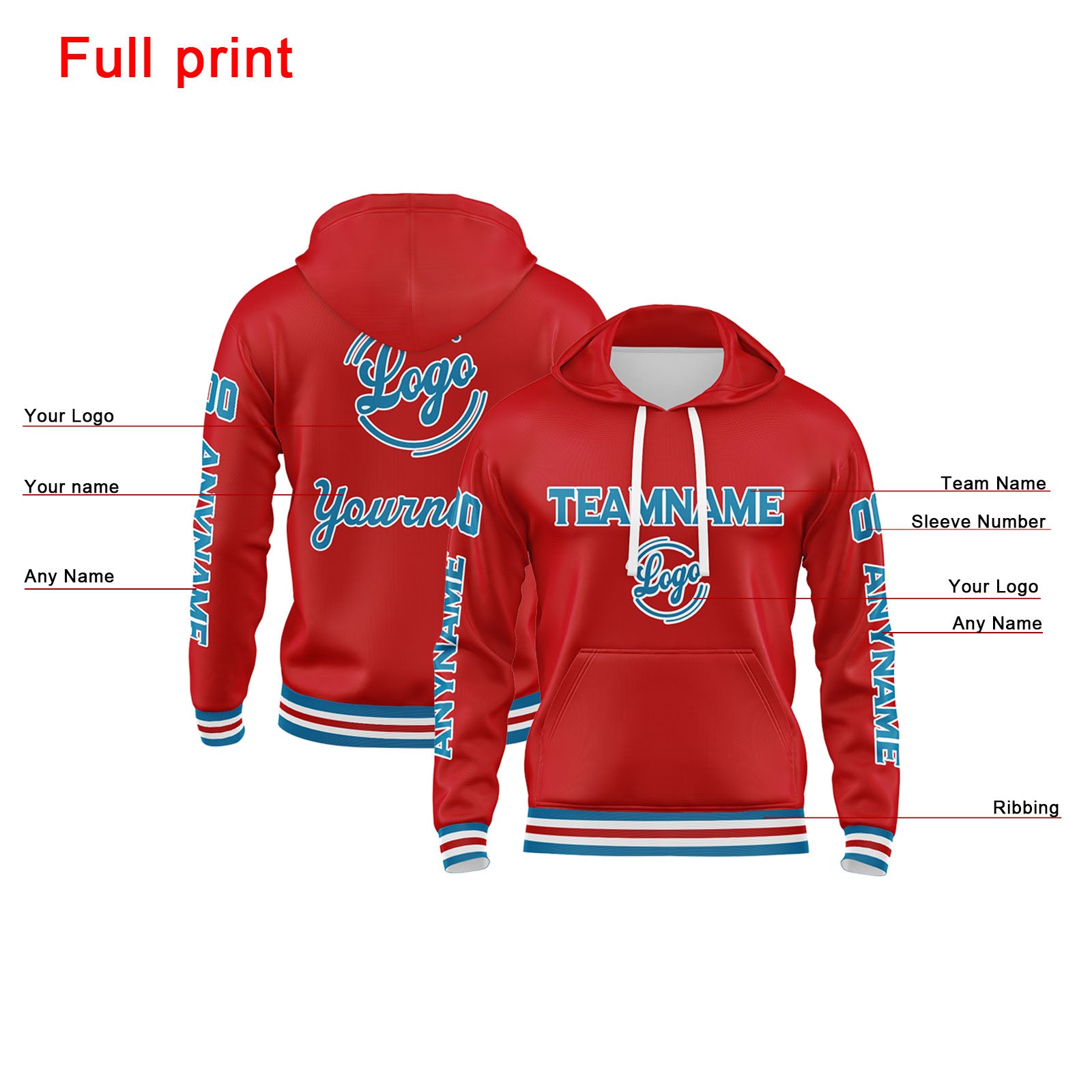 Custom Blue Red Sweatshirt Hoodie For Men Women Girl Boy Print Your Logo Name Number enthsush