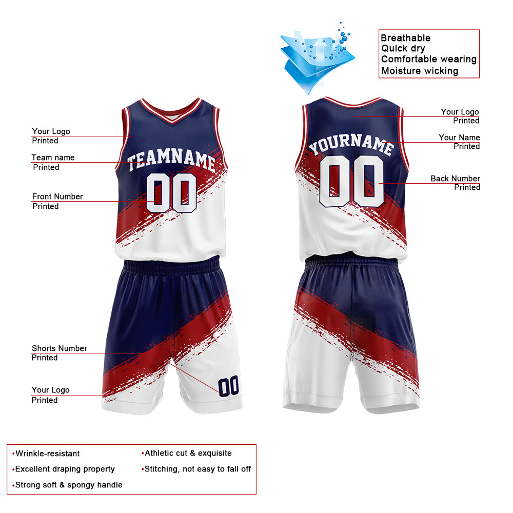 Custom Basketball Jersey Uniform Suit Printed Your Logo Name Number Navy-Red-White enthsush