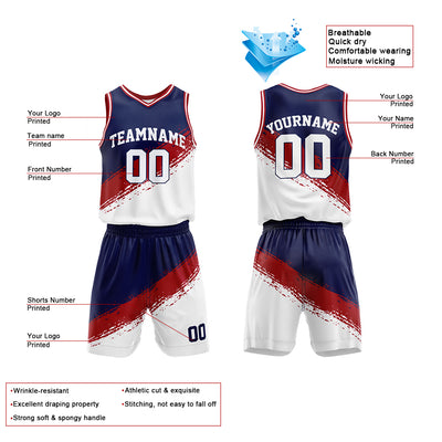 Custom Basketball Jersey Uniform Suit Printed Your Logo Name Number Navy-Red-White enthsush