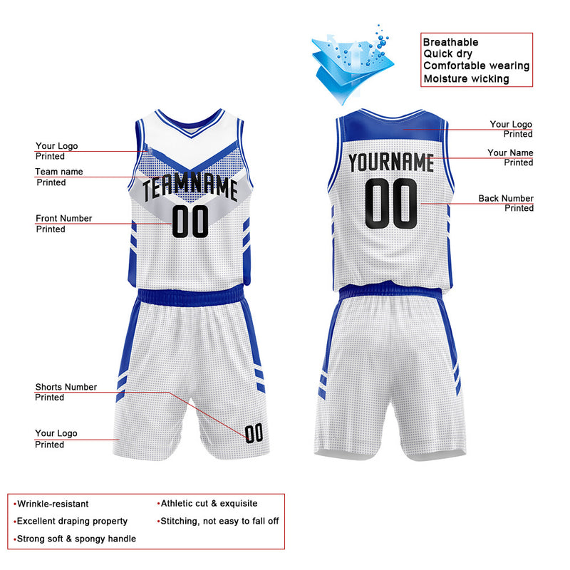 Custom Basketball Jersey Uniform Suit Printed Your Logo Name Number White-Blue enthsush