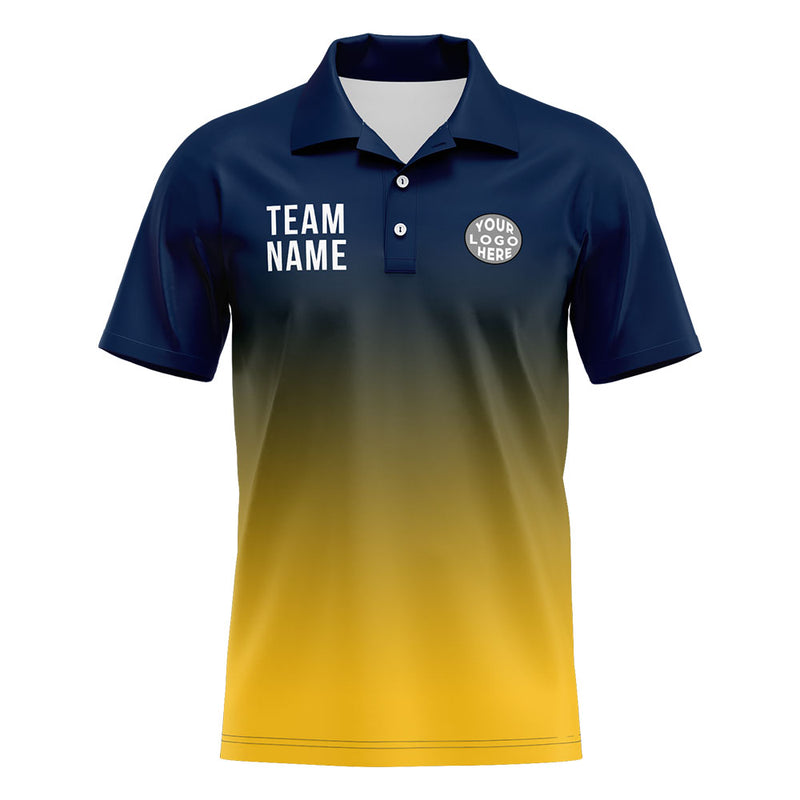 Custom Navy Yellow Football Polo Shirts Add Your Unique Logo/Name/Number