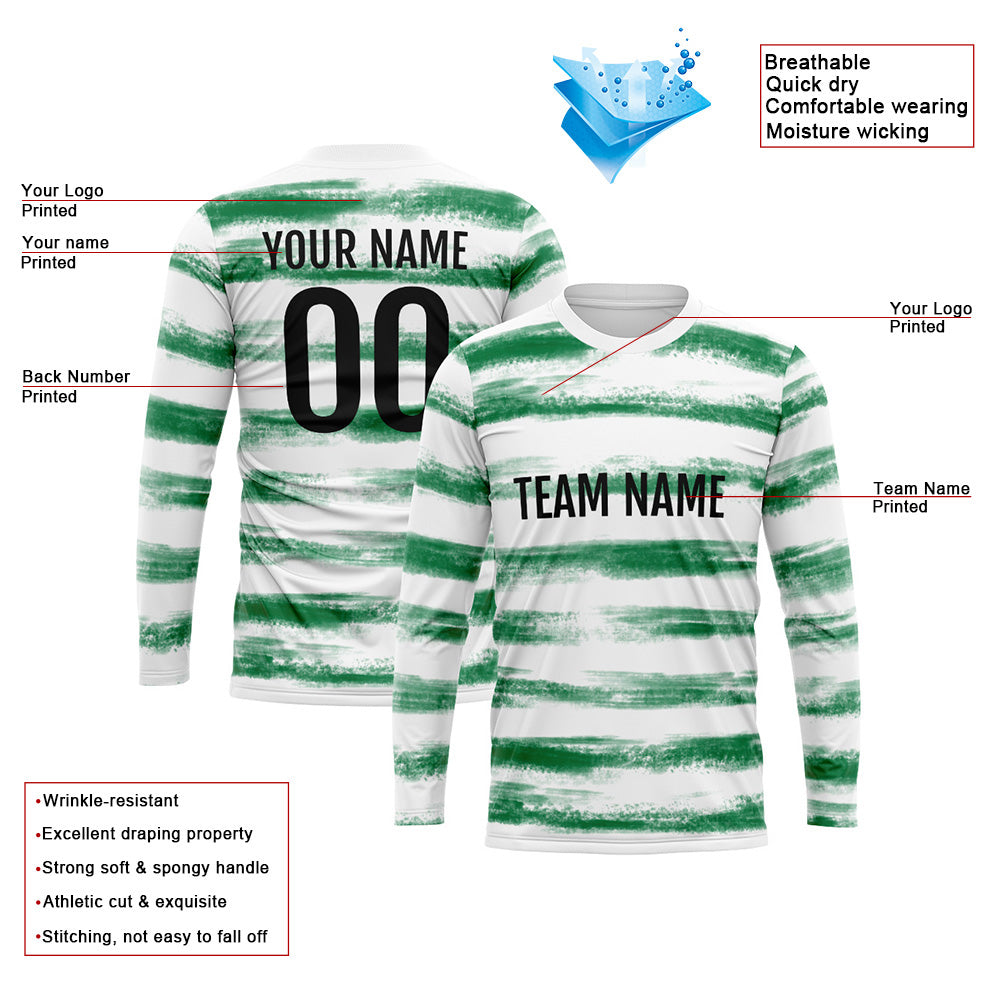 Custom Basketball Soccer Football Shooting Long T-Shirt for Adults and Kids White-Green enthsush